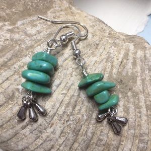 NEW Turquoise howlite chips with silver dangle ear